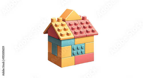 Colorful Toy House Built from Construction Blocks