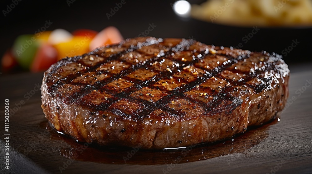 A perfectly grilled steak with a seared pattern, showcasing deliciousness and culinary skill. A perfectly grilled steak with a seared pattern, showcasing deliciousness and culinary skill.