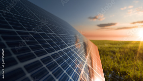 Solar panels in the sunset