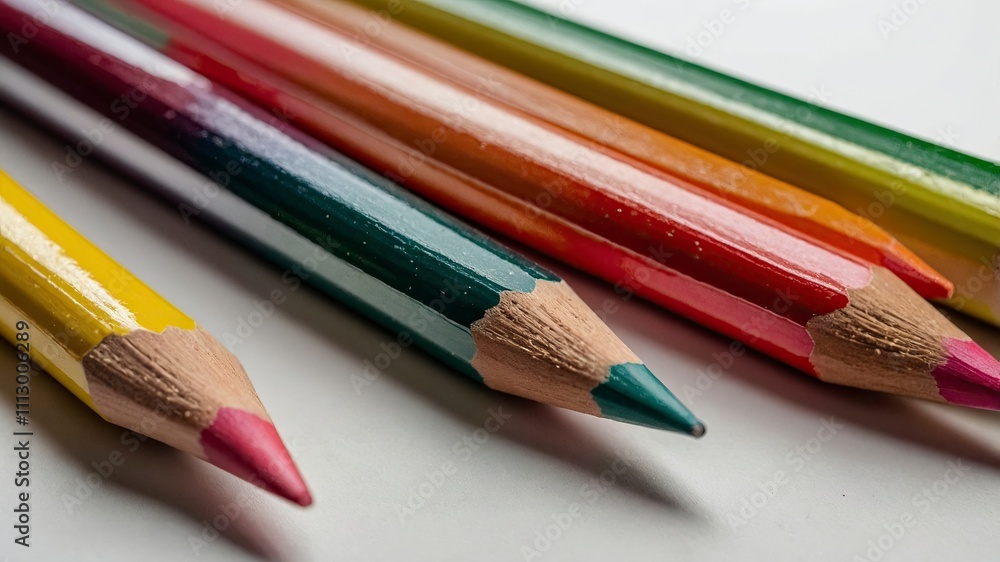 Colored pencils on white background. Close-up. Flatlay. Copy space Colored pencils on white background. Close-up. Flatlay. Copy space