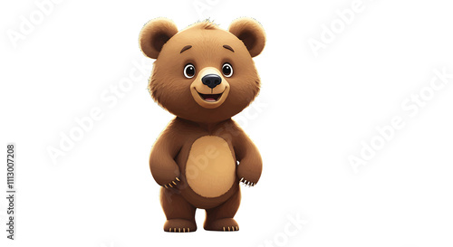 Adorable Cartoon Brown Bear Cub Illustration, Standing, Smiling