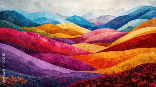 Artistic representation of the flag integrated into a colorful landscape, blending nature and cultural symbolism harmoniously.
