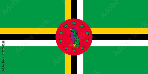 Dominica flag in official colors, dimensions and aspect ratio. Vector flag symbolizing national pride, identity, heritage, patriotism and authority
