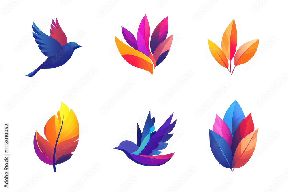 a set of bird icons with open wings in silhouette style