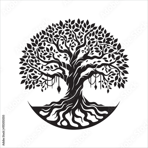 best banyan tree silhouette vector