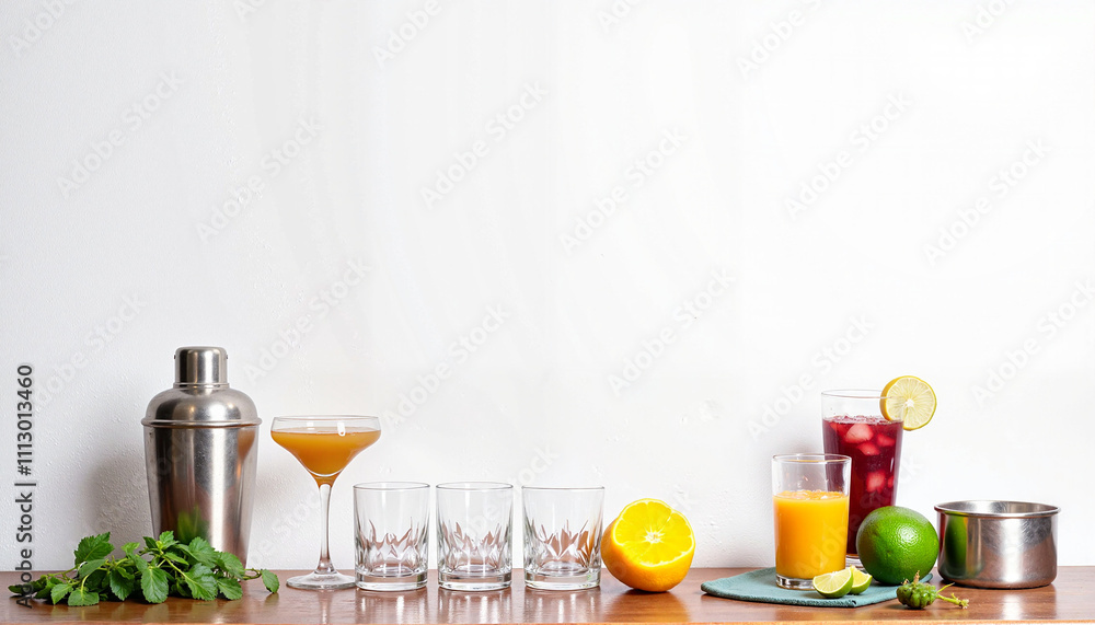 Cocktail preparation setup with bar tools