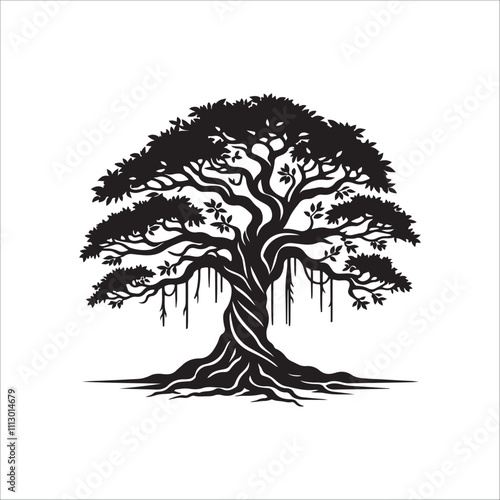 best banyan tree silhouette vector
