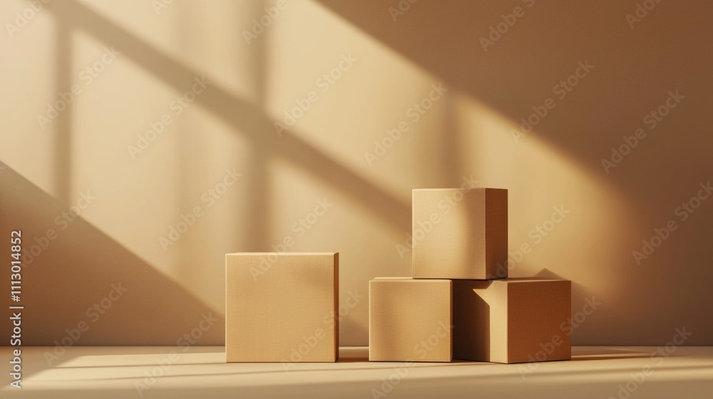 Minimalist cardboard boxes with dramatic lighting and shadows Minimalist cardboard boxes with dramatic lighting and shadows