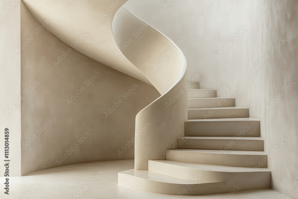 Naklejka premium Elegant spiral staircase in a minimalist interior space.