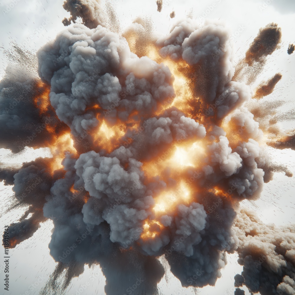 Massive explosion fills frame. Huge cloud of smoke and fire erupts ...