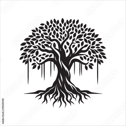 best banyan tree silhouette vector