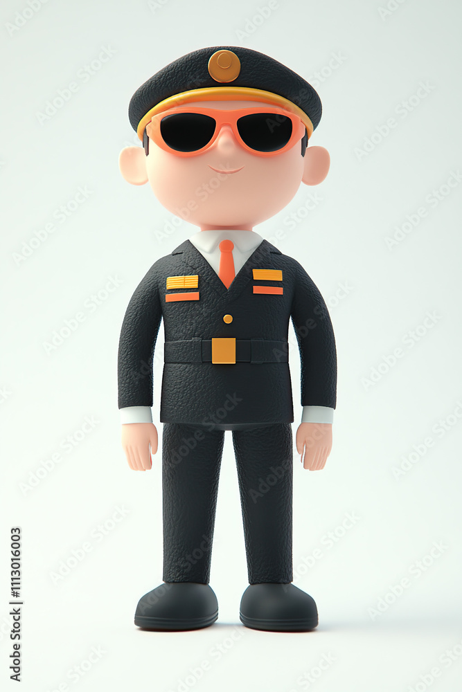 A cartoon character in a pilot uniform with sunglasses, exuding confidence and authority. A cartoon character in a pilot uniform with sunglasses, exuding confidence and authority.