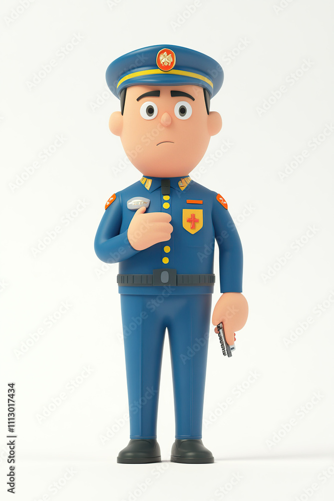 A cartoon police officer holding a gun, looking concerned. A cartoon police officer holding a gun, looking concerned.