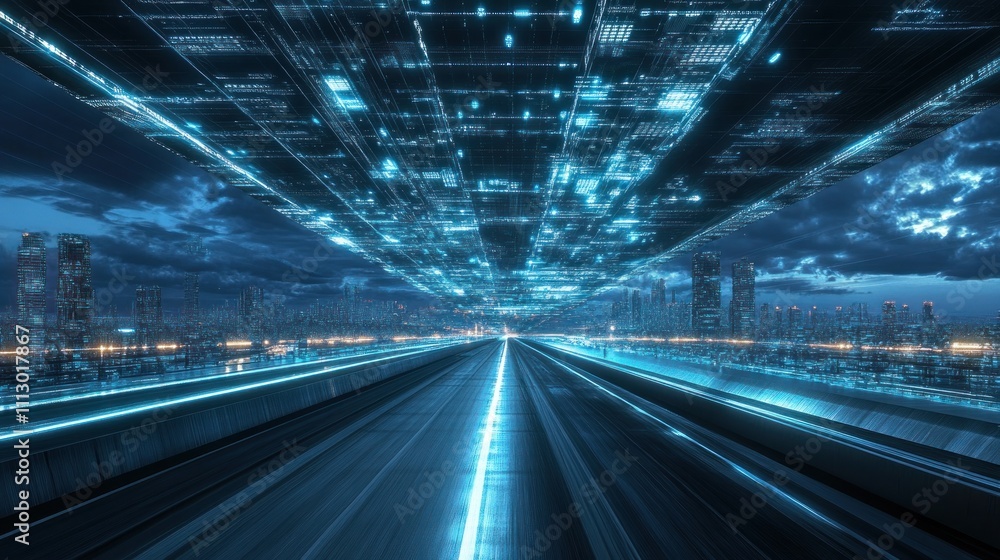 A futuristic electric highway stretching into the horizon. A futuristic electric highway stretching into the horizon.