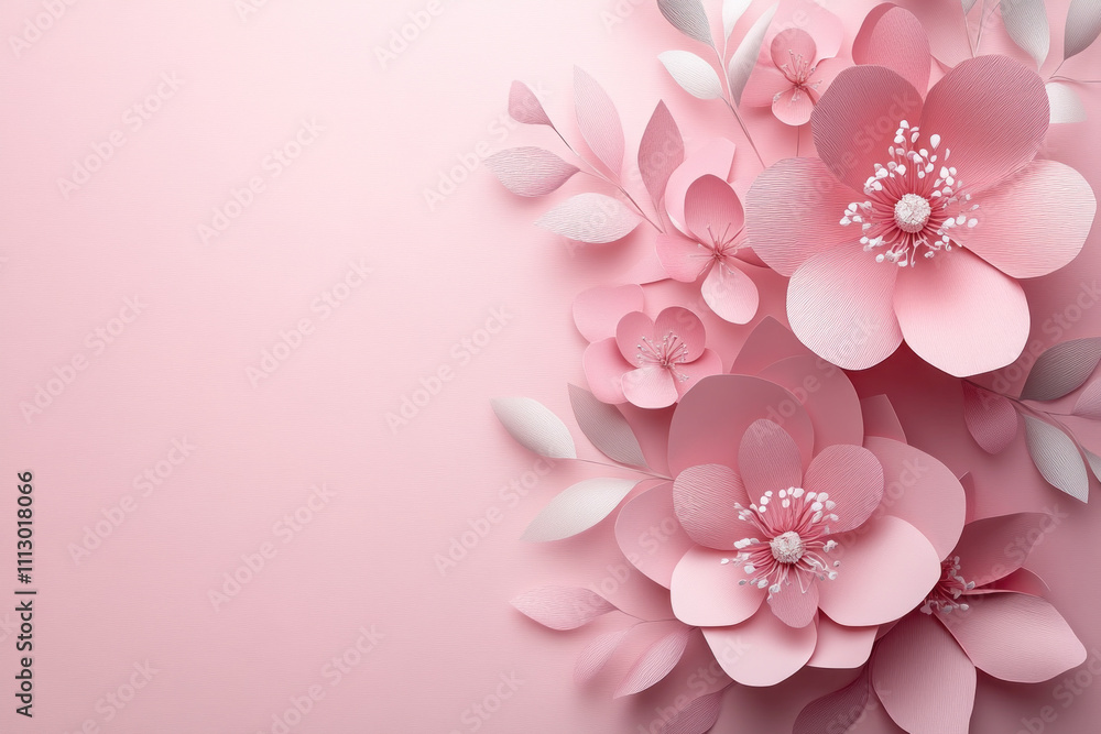 Fototapeta premium Pink flowers on pink background.