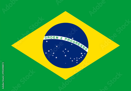Brazil flag in official colors, dimensions and aspect ratio. Vector flag symbolizing national pride, identity, heritage, patriotism and authority