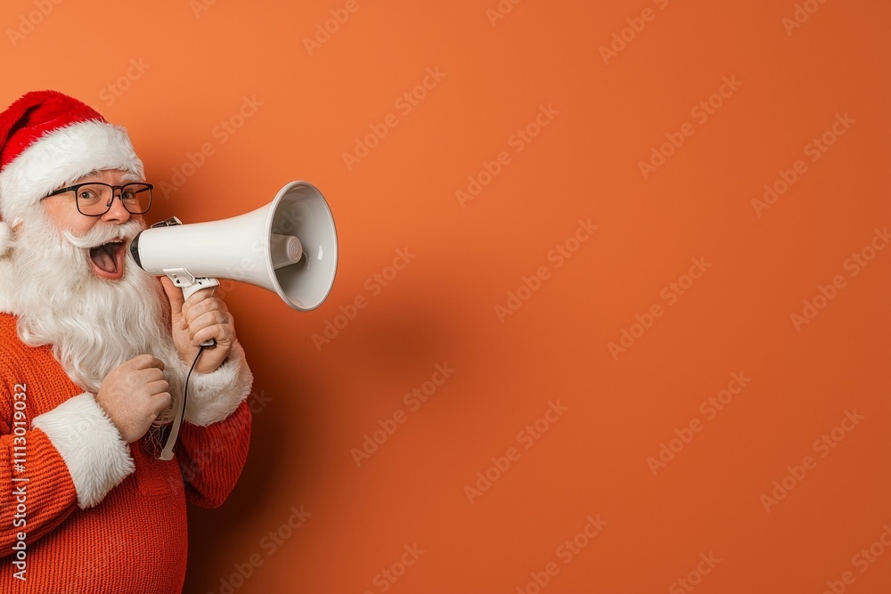 A man in a Santa hat is holding a megaphone and yelling A man in a Santa hat is holding a megaphone and yelling
