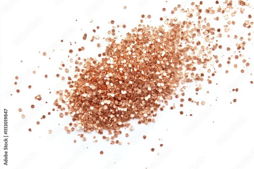 A small amount of copper dust particles scattered on a white background, top view, flat, isolated, on the left side of the composition, product photography, high resolution, high detail, photorealisti A small amount of copper dust particles scattered on a white background, top view, flat, isolated, on the left side of the composition, product photography, high resolution, high detail, photorealisti