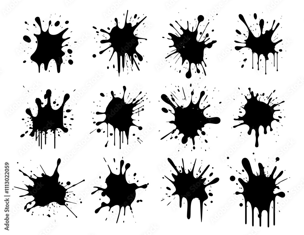 set of ink splatters in hand-drawn black vector illustration set of ink splatters in hand-drawn black vector illustration