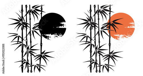 bamboo stems and leaves in hand-drawn black vector illustration