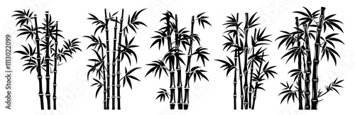 bamboo stems and leaves in hand-drawn black vector illustration