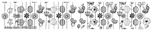 decorative floral pattern with vertical elements in black and white design