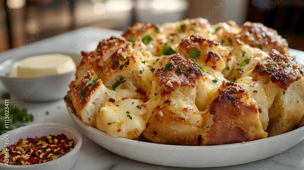 Cheese Garlic Pull-Apart Bread with Herb Butter, Appetizer Photography Cheese Garlic Pull-Apart Bread with Herb Butter, Appetizer Photography