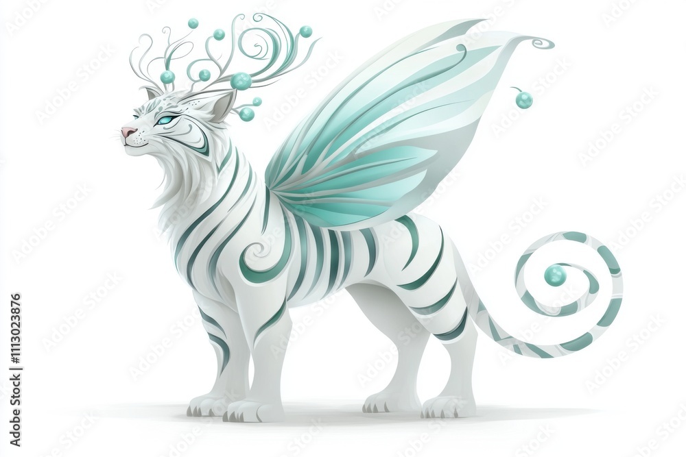 Fototapeta premium Elegant Fantasy Creature with Majestic Wings and Intricate Patterns in Ethereal Design