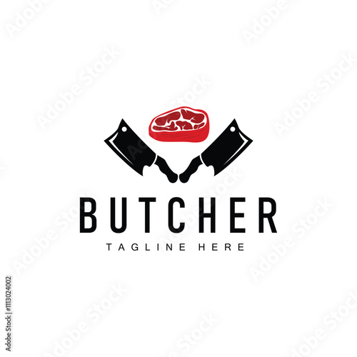 meat knife design butcher logo simple concept silhouette meat cutting illustration product brand template