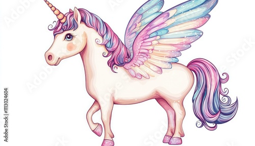 Magical unicorn with pastel wings, vector illustration on white for kidsa creative designs photo