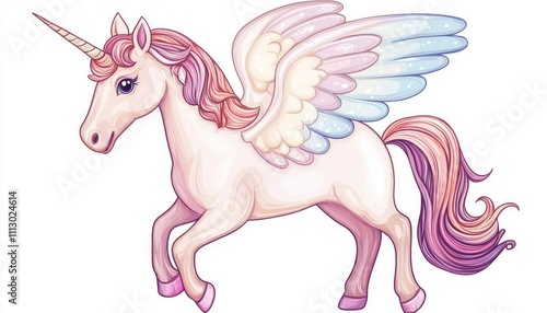 Magical unicorn with pastel wings, vector illustration on white for kidsa creative designs photo