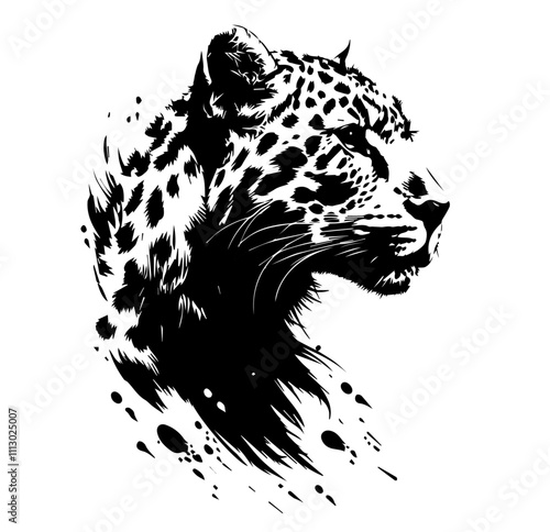 wild leopards in realistic hand-drawn ink style black vector