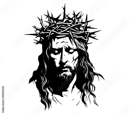 jesus christ portraits with spiritual expression black vector design