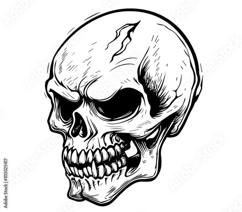 realistic human skull design with cracks and shading