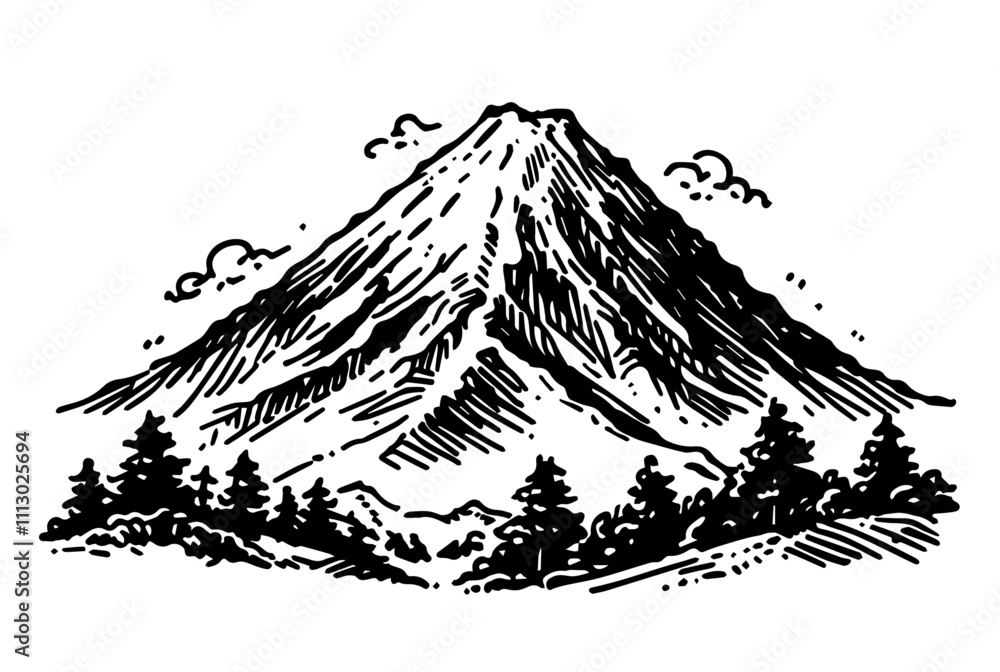 cherry blossoms and mount fuji in minimalist ink drawing black vector cherry blossoms and mount fuji in minimalist ink drawing black vector