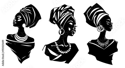 traditional african beauty in monochrome hand-drawn portraits black vector