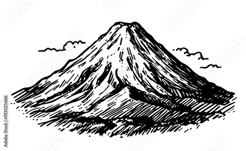 cherry blossoms and mount fuji in minimalist ink drawing black vector