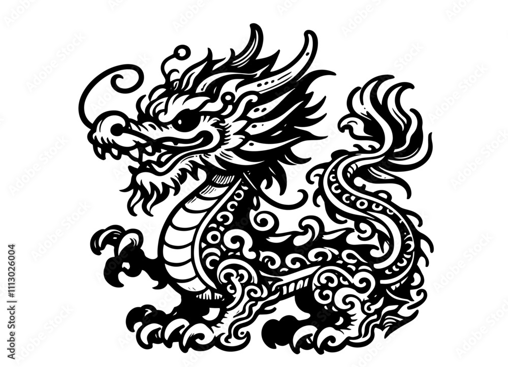 mythical asian dragon design in monochrome black vector drawing mythical asian dragon design in monochrome black vector drawing