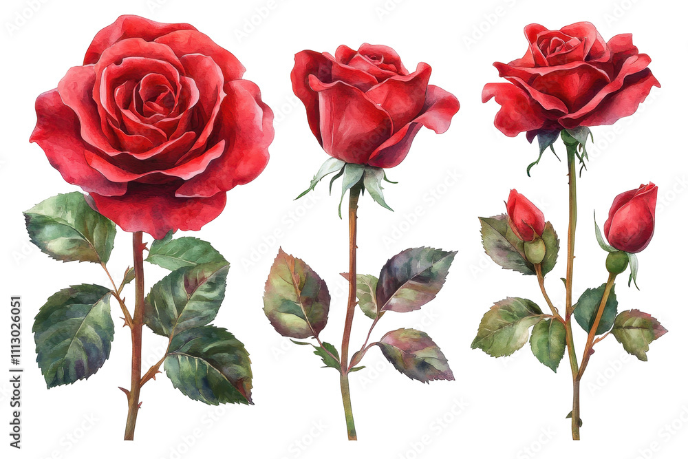 Watercolor red roses falling on an isolated white background Watercolor red roses falling on an isolated white background