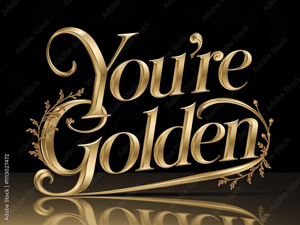 Obraz premium Ornate Gold Calligraphy with Floral Embellishments on Glossy Surface