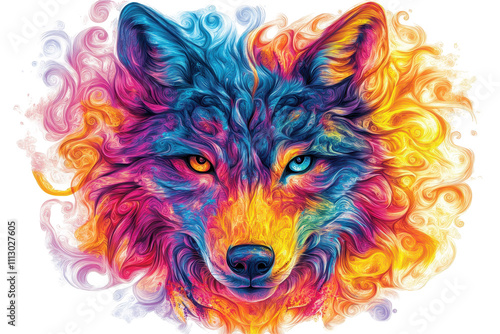 Abstract wolf head with a variety of colors that give it a unique look photo