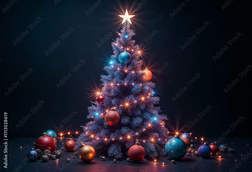 Christmas background A galaxy-themed Christmas tree with planets as ornaments Christmas background A galaxy-themed Christmas tree with planets as ornaments