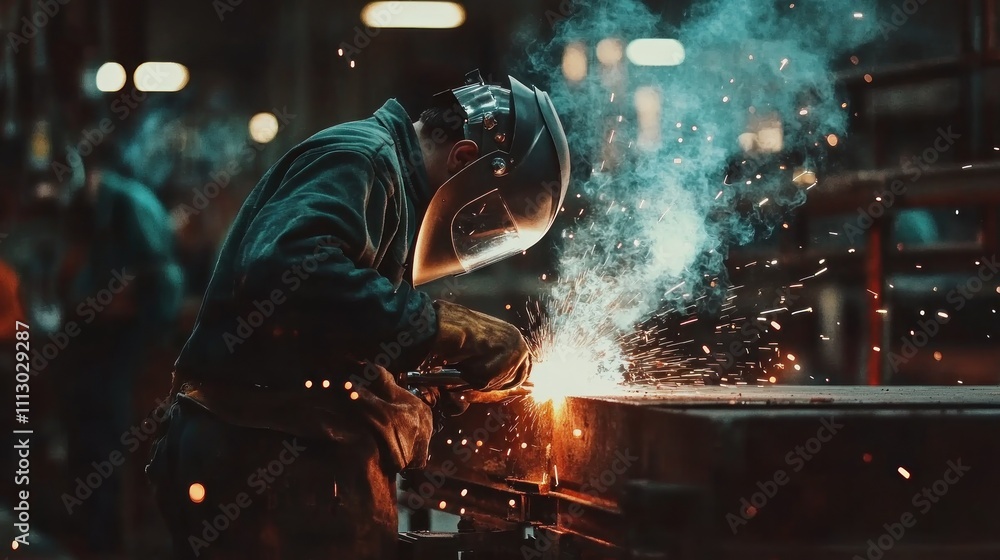 Industry - Welder Welding Steel Construction. Industry - Welder Welding Steel Construction.