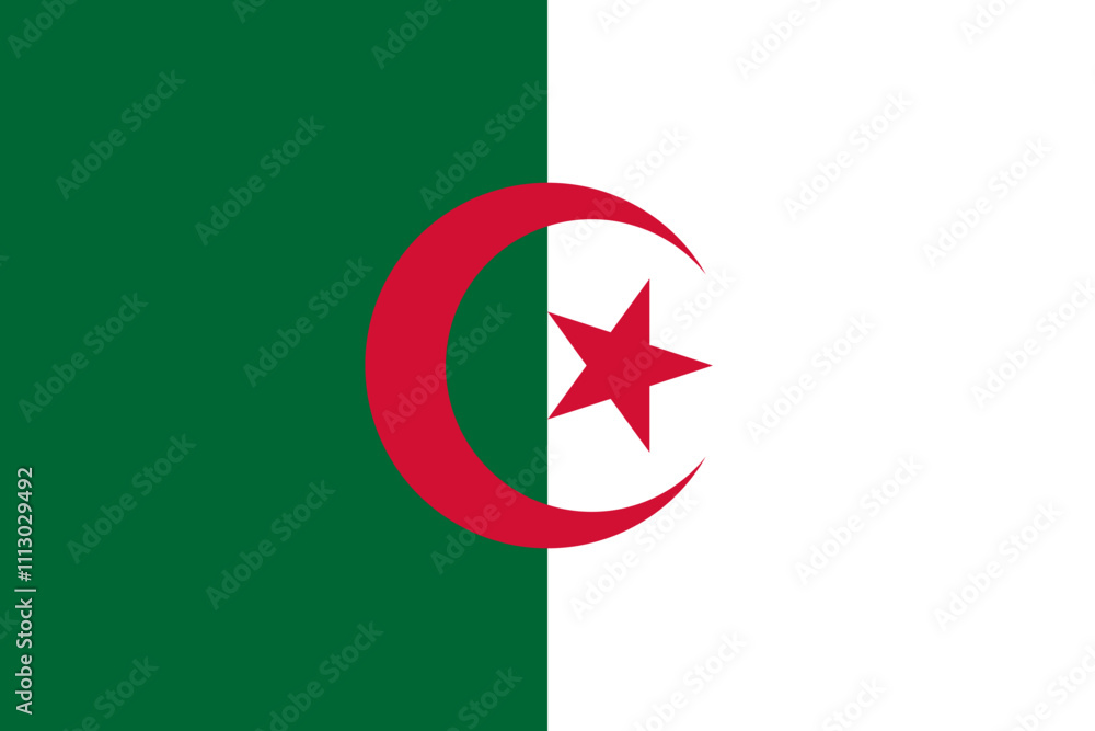 Algeria flag in official colors, dimensions and aspect ratio. Vector flag symbolizing national pride, identity, heritage, patriotism and authority Algeria flag in official colors, dimensions and aspect ratio. Vector flag symbolizing national pride, identity, heritage, patriotism and authority