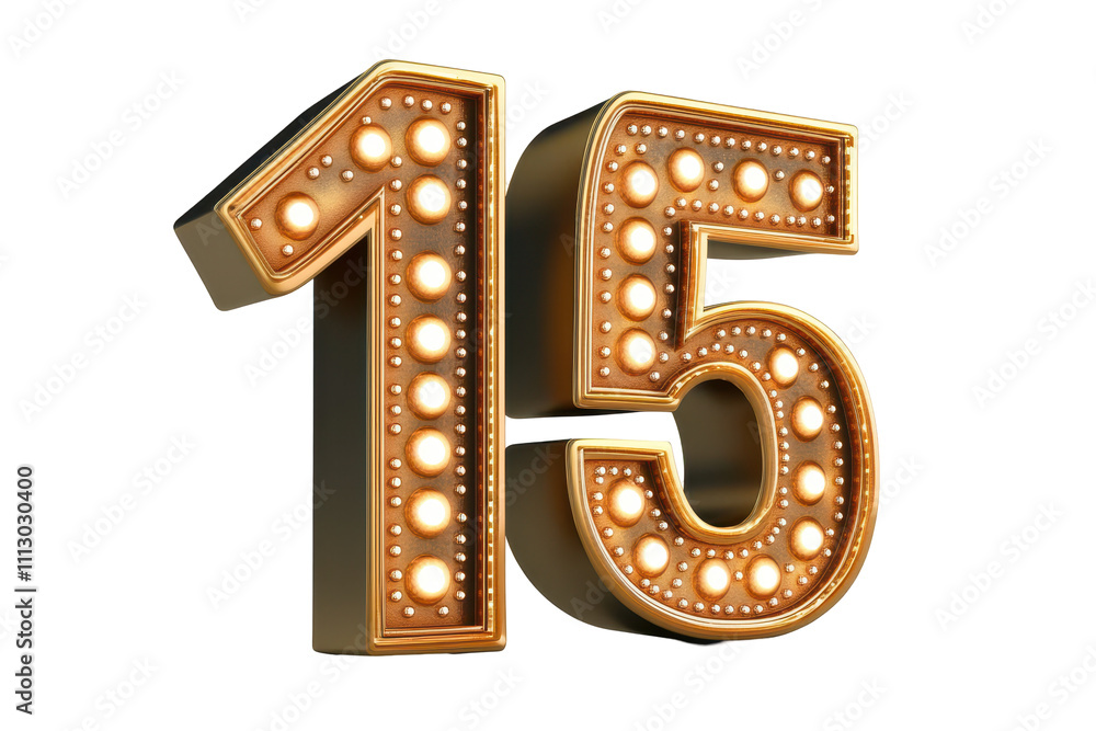 15% discount gold 3D numbers on a white background 15% discount gold 3D numbers on a white background