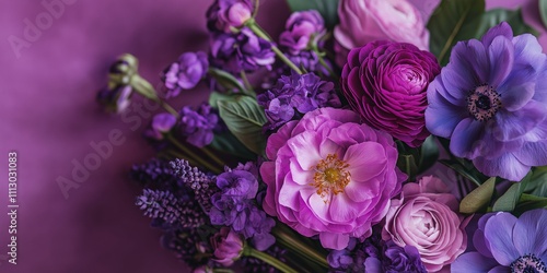 Vibrant floral bouquet showcasing various purple blooms beautifully arranged.