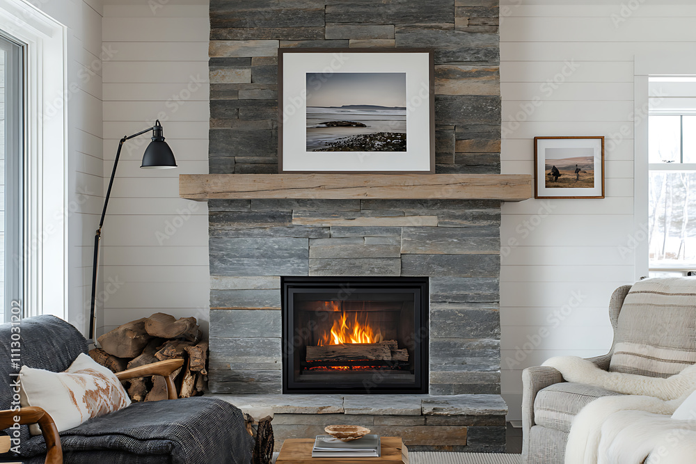 Rustic Modern Fireplace Design with Natural Stone Rustic Modern Fireplace Design with Natural Stone