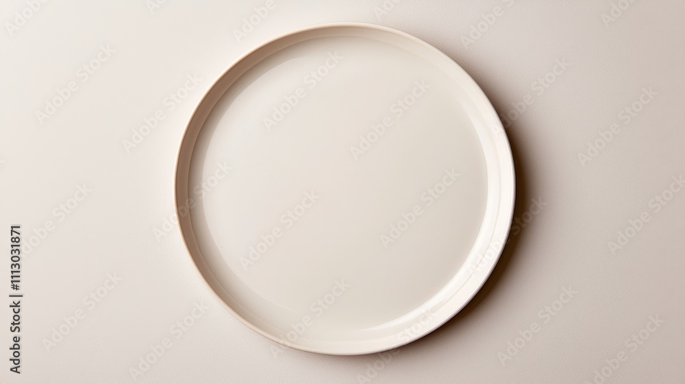 Clean round ceramic plate isolated on a white background, overhead view, advertising style, capturing every detail and smooth edges Clean round ceramic plate isolated on a white background, overhead view, advertising style, capturing every detail and smooth edges