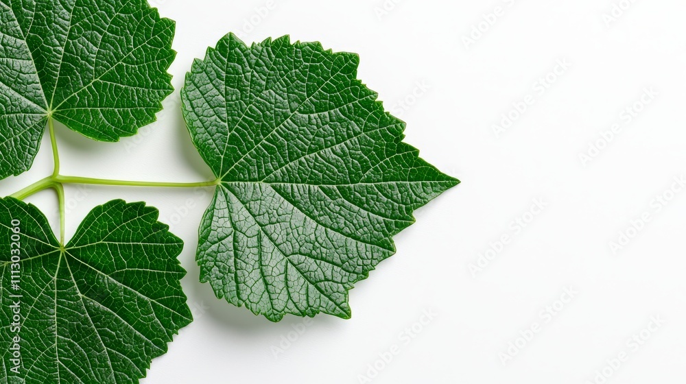 Close-up of grape leaves with slight curling edges, hyper-detailed, botanical style, isolated on white background Close-up of grape leaves with slight curling edges, hyper-detailed, botanical style, isolated on white background