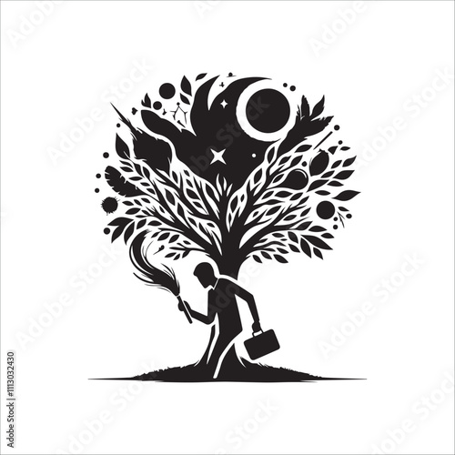 best banyan tree vector silhouette